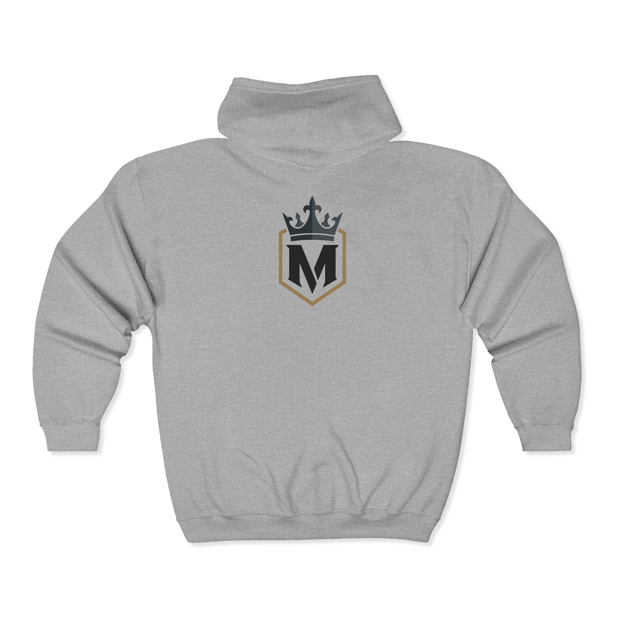 M Crown Shield Zip Hoodie — Athletic Monogram Full‑Zip Sweatshirt