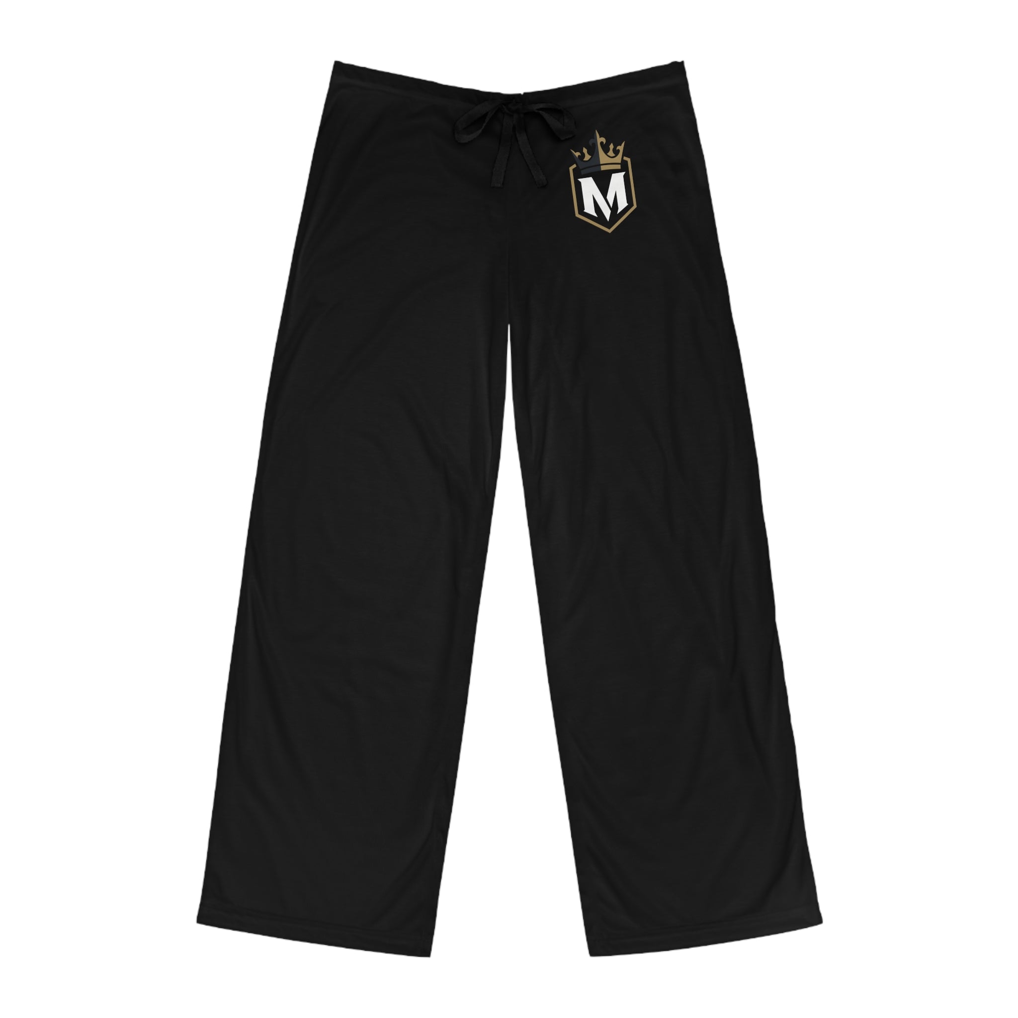 Men's Black Pajama Pants with Gold Crown 'M' Emblem — Comfortable Lounge Sleepwear