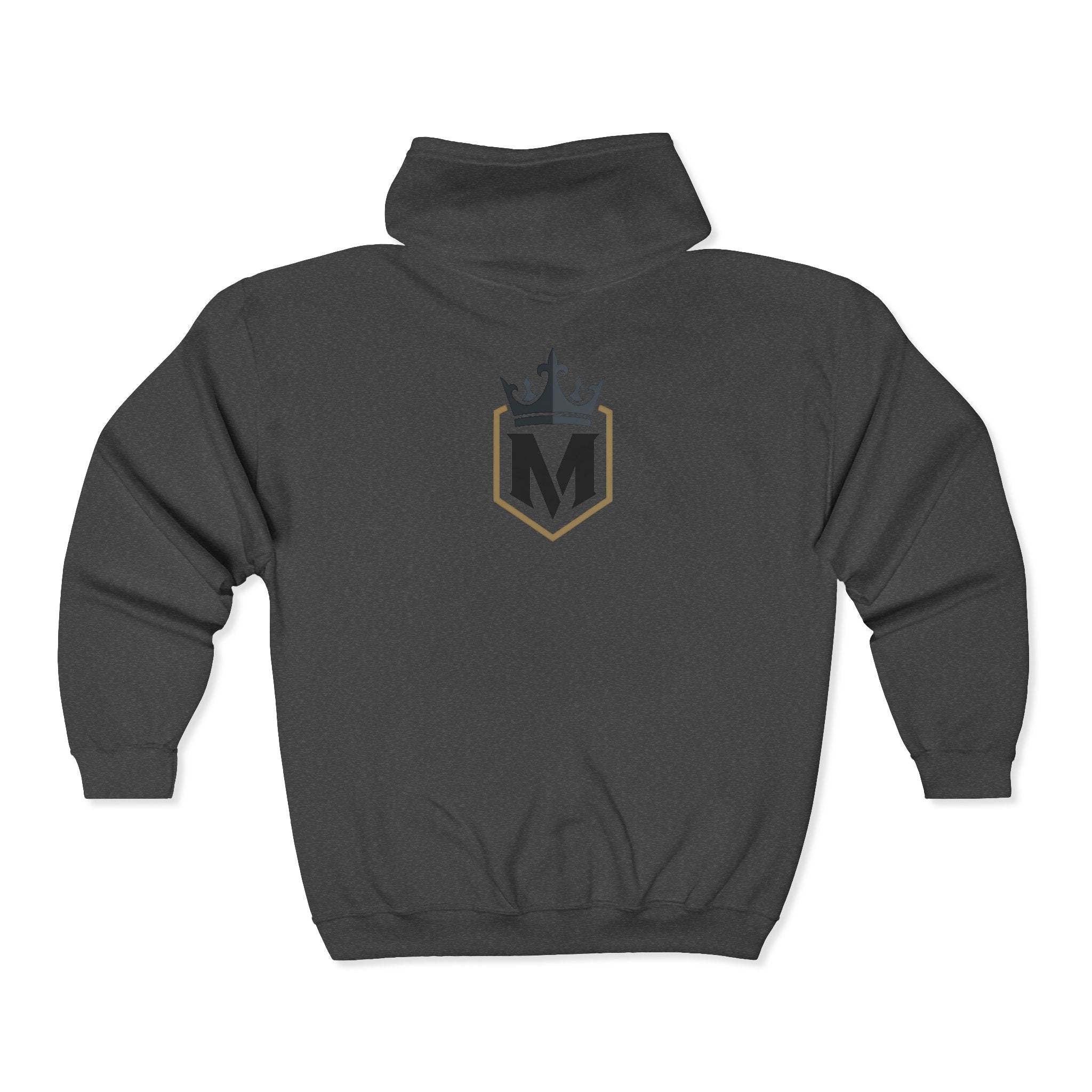 M Crown Shield Zip Hoodie — Athletic Monogram Full‑Zip Sweatshirt
